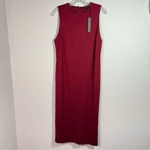 T‎ Tahari Ponte Sleeveless Midi Dress Garnet Red Size L Zip Back New With Tags - Picture 1 of 8